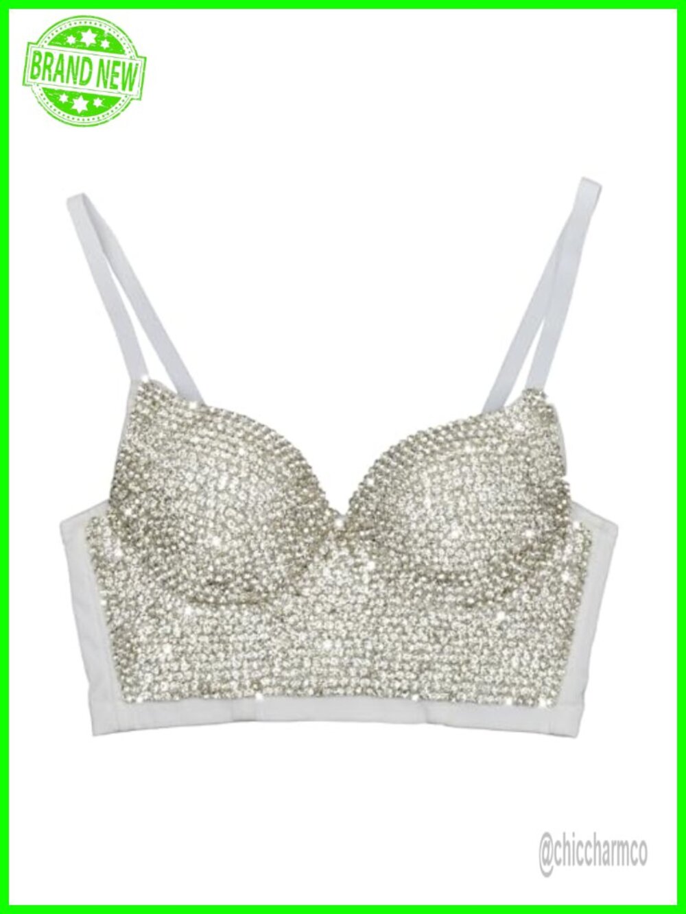 Handmade Rhinestone Diamond Push Up Bustier Crop Top Punk Corset Bra
